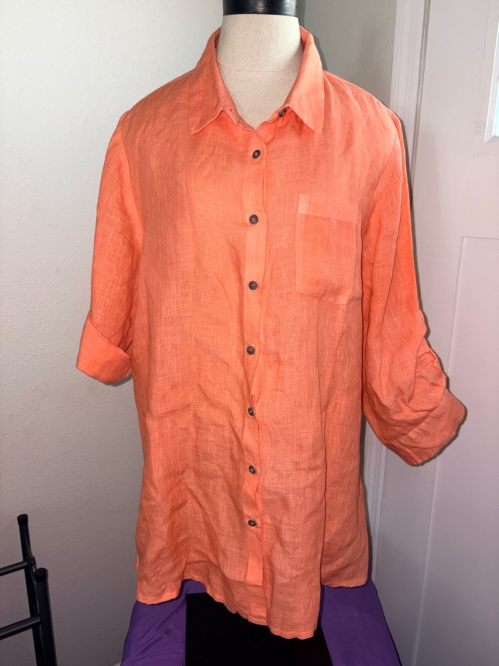 Women's Orange Linen Top - Handmade